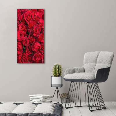 Cuadro decorativo en cristal con canto pulido vertical rosas rojas