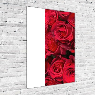 Cuadro decorativo en cristal con canto pulido vertical rosas rojas