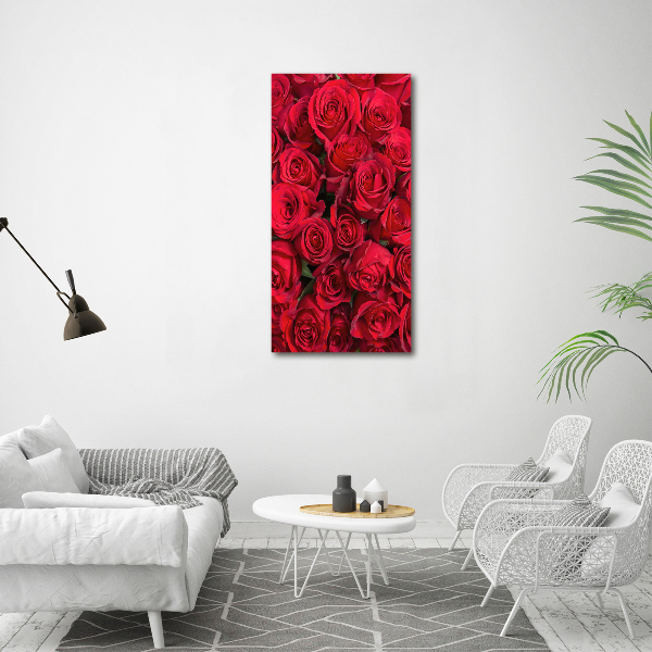 Cuadro decorativo en cristal con canto pulido vertical rosas rojas