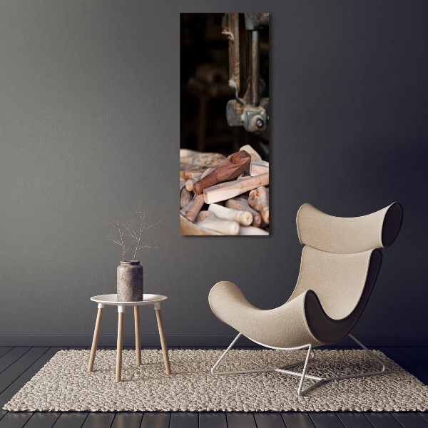 Cuadro decorativo en cristal con canto pulido vertical herramientas de madera