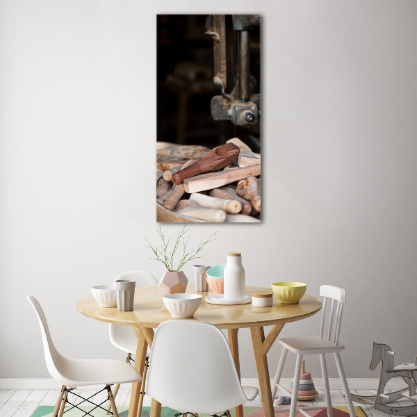 Cuadro decorativo en cristal con canto pulido vertical herramientas de madera