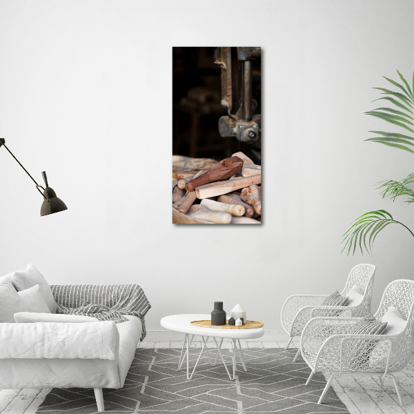 Cuadro decorativo en cristal con canto pulido vertical herramientas de madera
