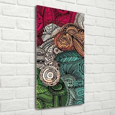 Cuadro de cristal moderno efecto brillo vertical Plumas abstractas