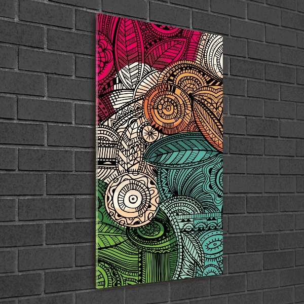 Cuadro de cristal moderno efecto brillo vertical Plumas abstractas