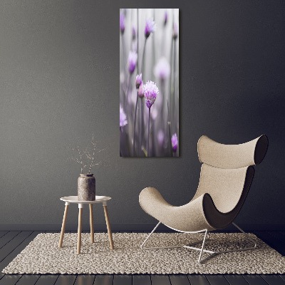 Fotocuadro de cristal elegante para hogar vertical flores de cebollino