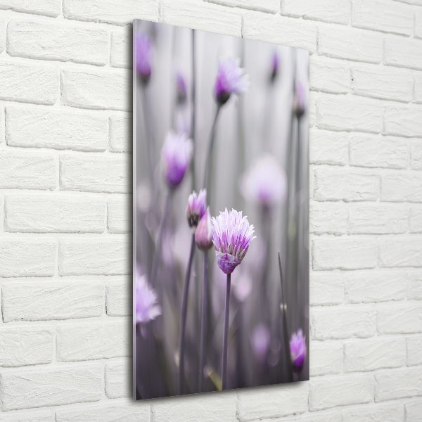 Fotocuadro de cristal elegante para hogar vertical flores de cebollino