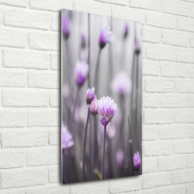 Fotocuadro de cristal elegante para hogar vertical flores de cebollino