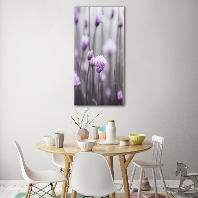 Fotocuadro de cristal elegante para hogar vertical flores de cebollino
