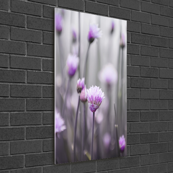 Fotocuadro de cristal elegante para hogar vertical flores de cebollino