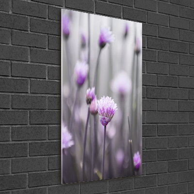 Fotocuadro de cristal elegante para hogar vertical flores de cebollino