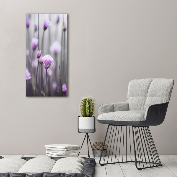 Fotocuadro de cristal elegante para hogar vertical flores de cebollino