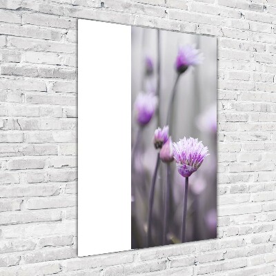 Fotocuadro de cristal elegante para hogar vertical flores de cebollino