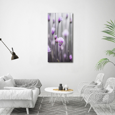 Fotocuadro de cristal elegante para hogar vertical flores de cebollino