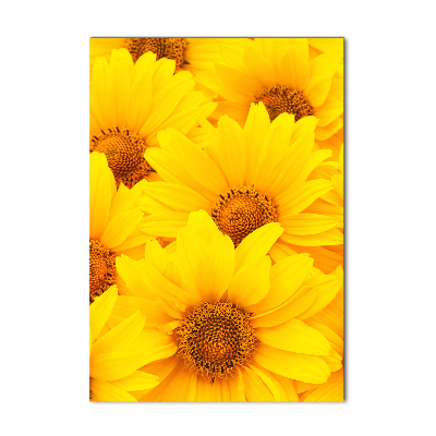 Cuadro de cristal moderno efecto brillo vertical Girasoles