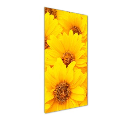 Cuadro de cristal moderno efecto brillo vertical Girasoles
