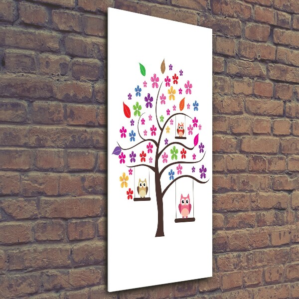 Fotocuadro de cristal elegante para hogar vertical Búhos en columpios