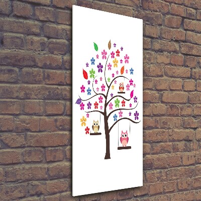 Fotocuadro de cristal elegante para hogar vertical Búhos en columpios