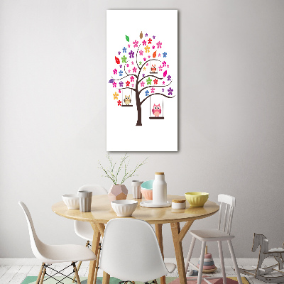 Fotocuadro de cristal elegante para hogar vertical Búhos en columpios