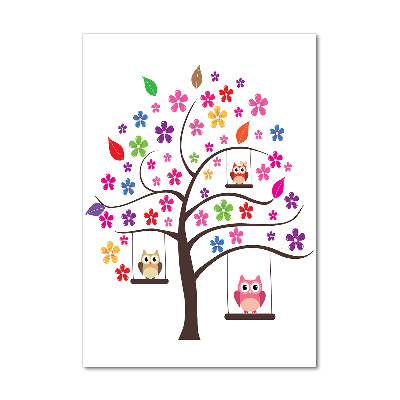 Fotocuadro de cristal elegante para hogar vertical Búhos en columpios