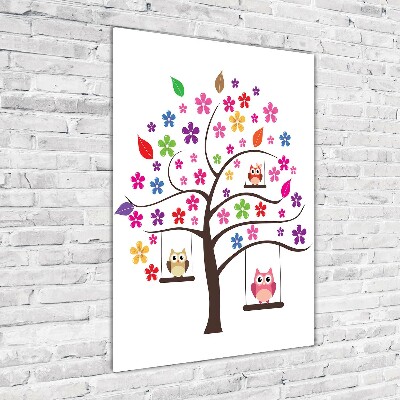 Fotocuadro de cristal elegante para hogar vertical Búhos en columpios