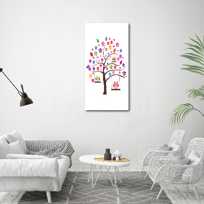 Fotocuadro de cristal elegante para hogar vertical Búhos en columpios