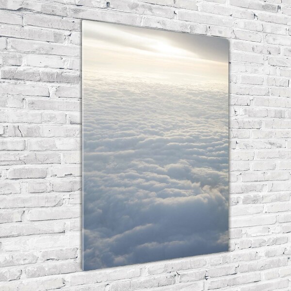 Cuadro decorativo en cristal con canto pulido vertical Vuelo sobre las nubes