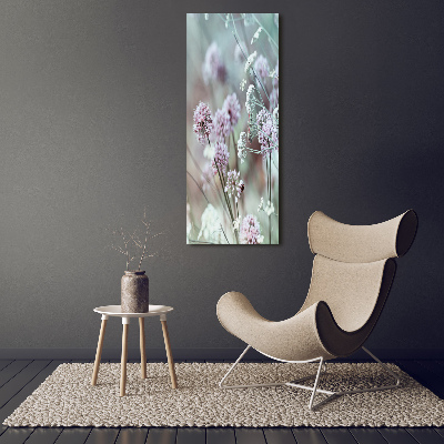 Cuadro decorativo en cristal con canto pulido vertical flores de ajo