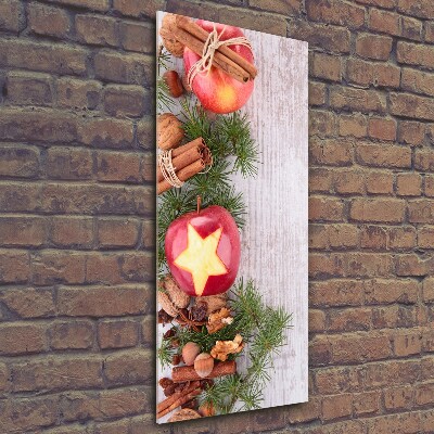 Cuadro de vidrio templado 4mm para pared vertical manzanas de Navidad