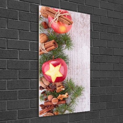 Cuadro de vidrio templado 4mm para pared vertical manzanas de Navidad