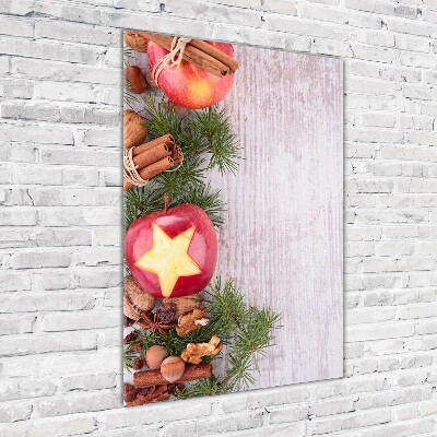 Cuadro de vidrio templado 4mm para pared vertical manzanas de Navidad