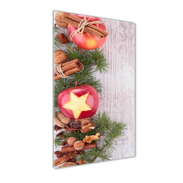 Cuadro de vidrio templado 4mm para pared vertical manzanas de Navidad