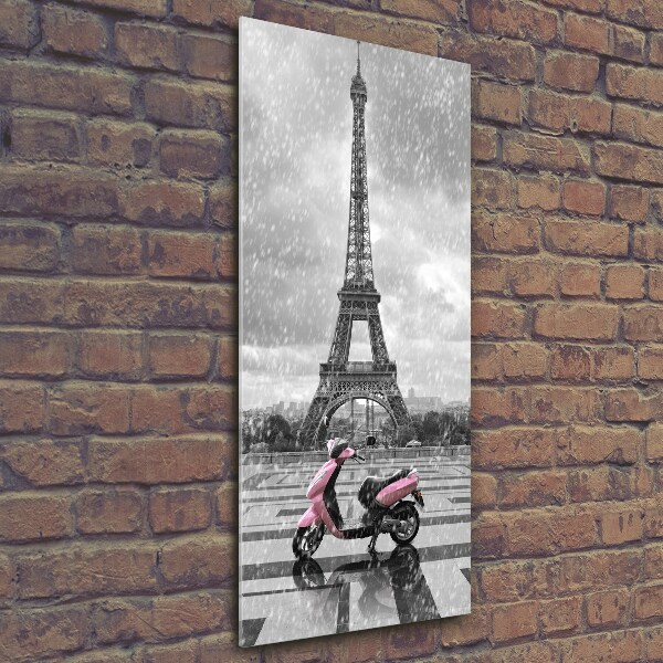 Cuadro decorativo en cristal con canto pulido vertical Scooter de la Torre Eiffel