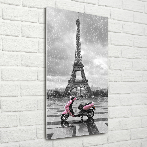 Cuadro decorativo en cristal con canto pulido vertical Scooter de la Torre Eiffel