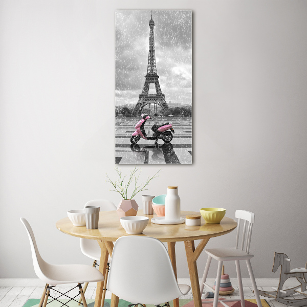 Cuadro decorativo en cristal con canto pulido vertical Scooter de la Torre Eiffel