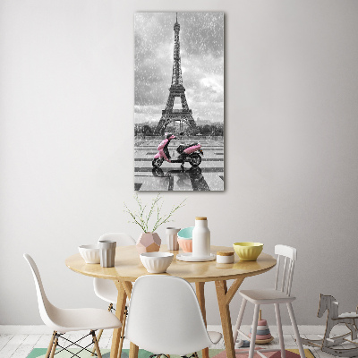 Cuadro decorativo en cristal con canto pulido vertical Scooter de la Torre Eiffel