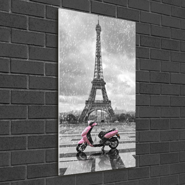Cuadro decorativo en cristal con canto pulido vertical Scooter de la Torre Eiffel