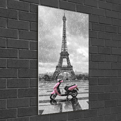 Cuadro decorativo en cristal con canto pulido vertical Scooter de la Torre Eiffel