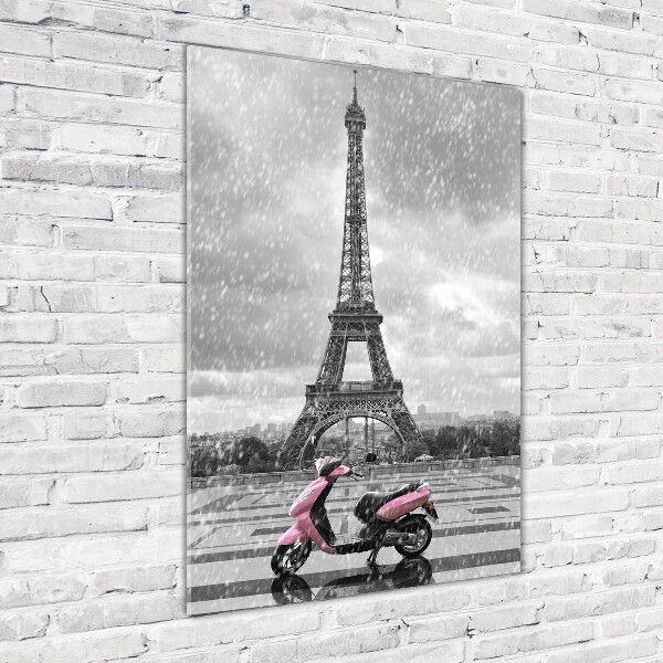 Cuadro decorativo en cristal con canto pulido vertical Scooter de la Torre Eiffel
