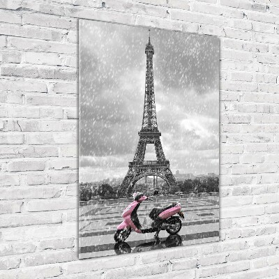 Cuadro decorativo en cristal con canto pulido vertical Scooter de la Torre Eiffel