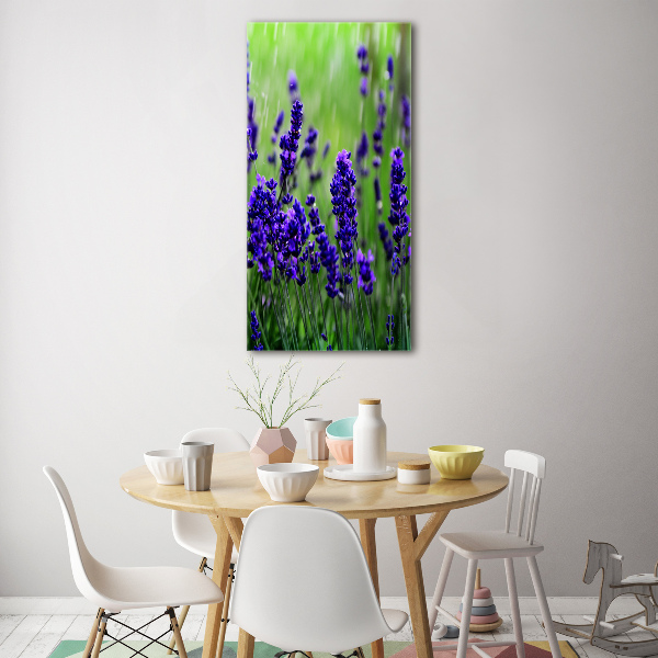 Cuadro decorativo en cristal con canto pulido vertical campo de lavanda