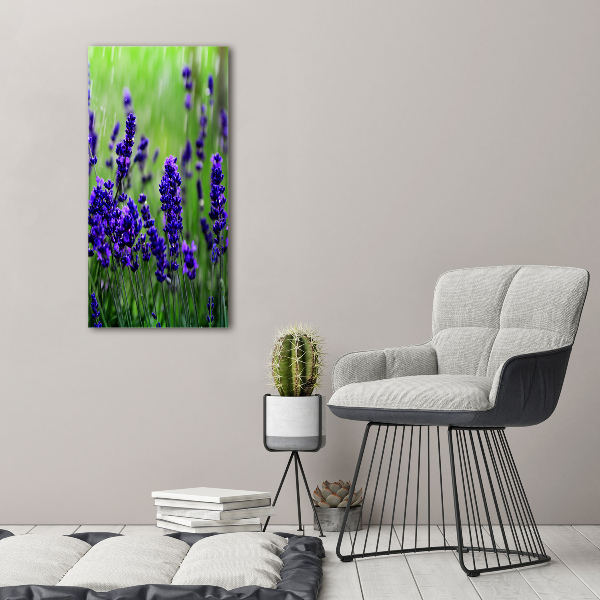 Cuadro decorativo en cristal con canto pulido vertical campo de lavanda