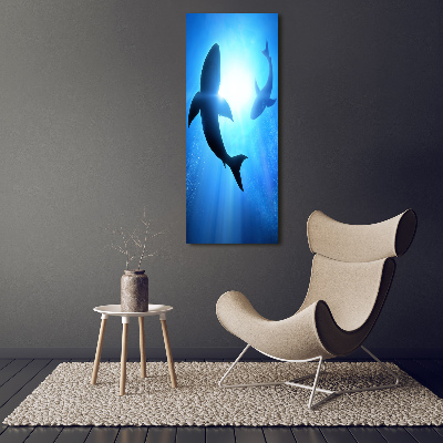 Fotocuadro de cristal elegante para hogar vertical siluetas de tiburones
