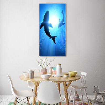 Fotocuadro de cristal elegante para hogar vertical siluetas de tiburones