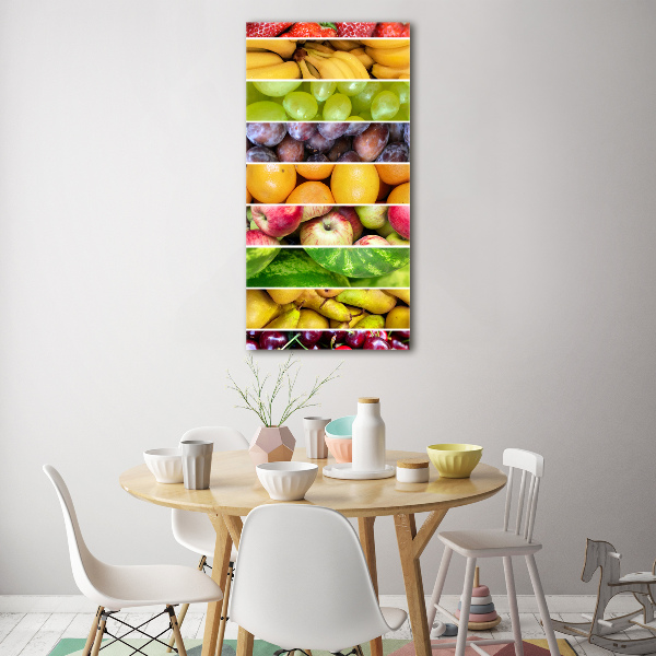 Cuadro decorativo en cristal con canto pulido vertical Frutas coloridas