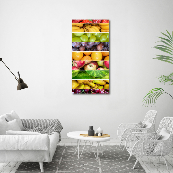 Cuadro decorativo en cristal con canto pulido vertical Frutas coloridas
