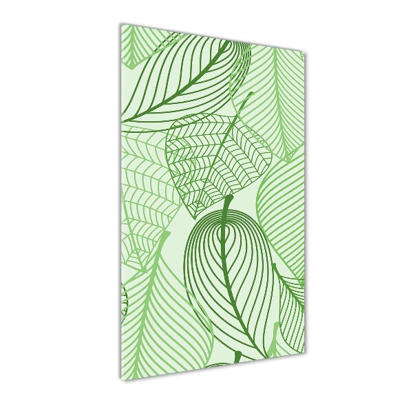 Cuadro decorativo en cristal con canto pulido vertical hojas verdes