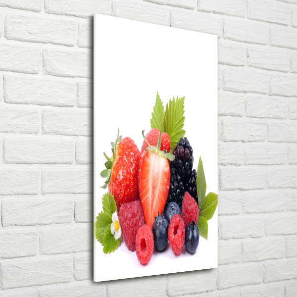 Cuadro de cristal moderno efecto brillo vertical Frutos del bosque