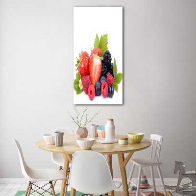 Cuadro de cristal moderno efecto brillo vertical Frutos del bosque