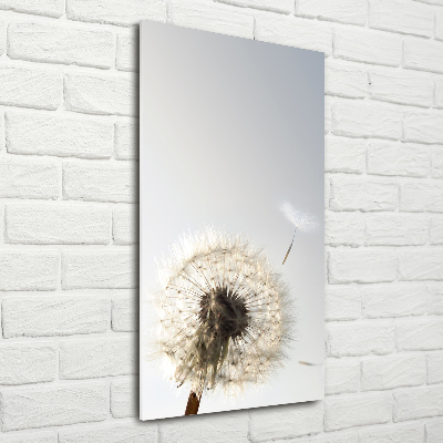 Cuadro de cristal moderno efecto brillo vertical Diente de león