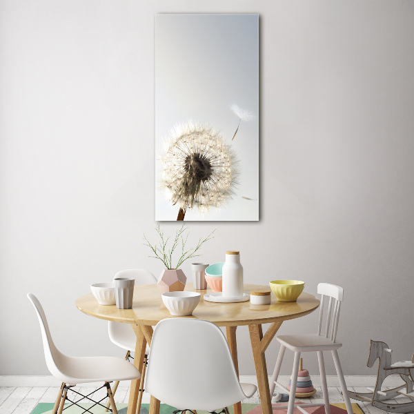 Cuadro de cristal moderno efecto brillo vertical Diente de león